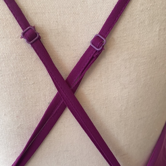 LULUS MEDIUM SPAGHETTI STRAP PURPLE CHIFFON ADJUSTABLE MIDI DRESS - Picture 6 of 8